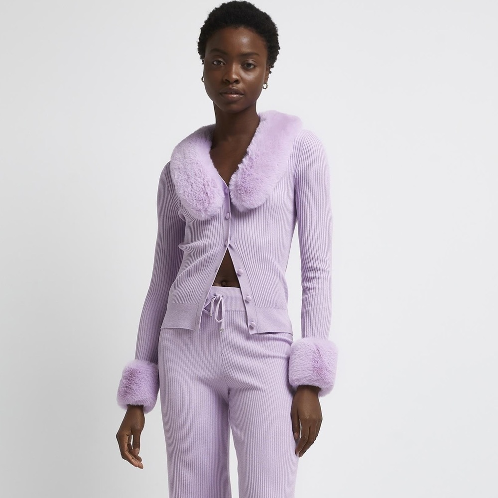 River Island Purple Faux Fur Cardigan